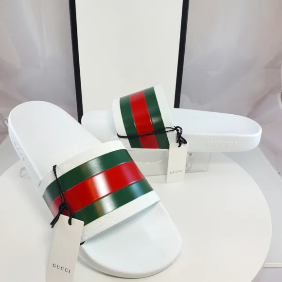 NWT$400 GUCCI Signature Pursuit 72 Stripe Slip-on Slide Sandals Sz 10G (10.5) - Picture 12 of 16